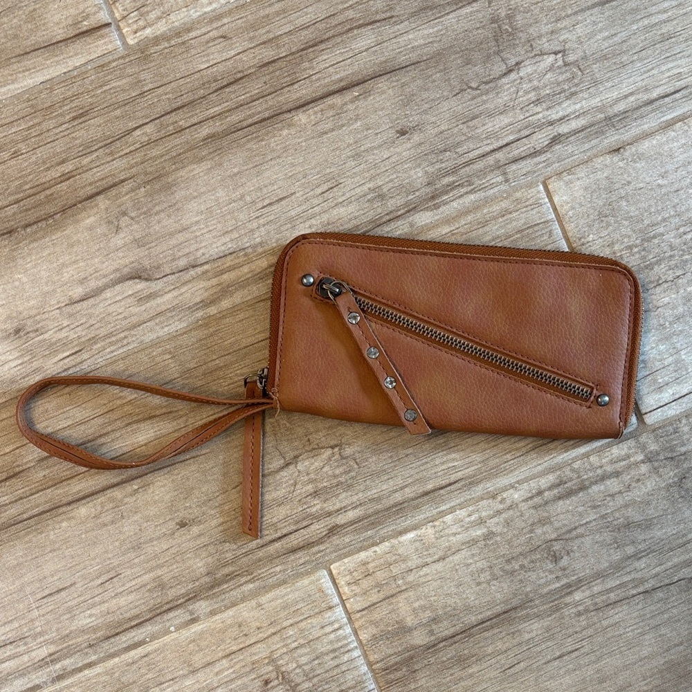 Free People Distressed Vegan Wristlet Wallet With Arm Straps.